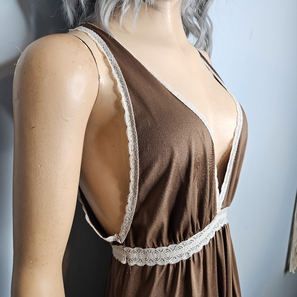 Vintage Handmade Brown Lace V-Neck Nightgown Sz S/M - Picture 4 of 9